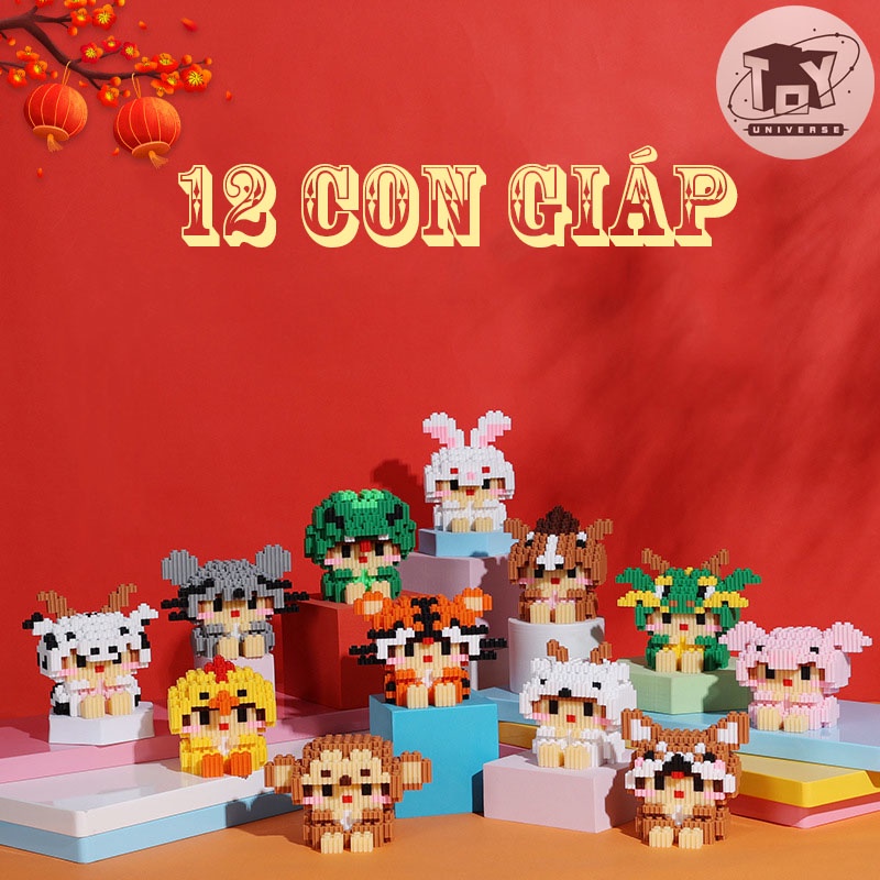 Đồ Chơi Lắp Ráp LEGO Mô Hình 12 Con Giáp Mini 3D, Bộ Xếp Hình 12 Linh Thú Phát Triển Trí Tuệ Cho Bé