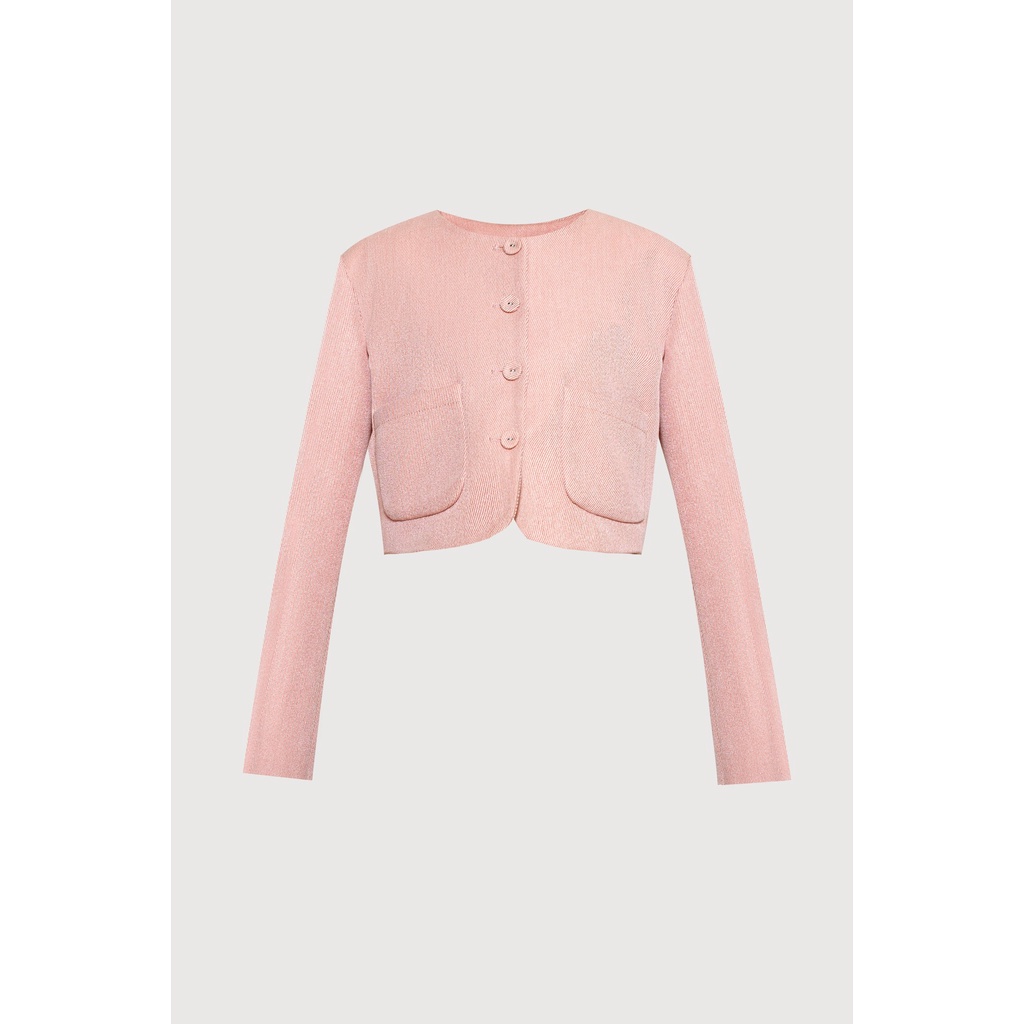 MAVEN - Áo khoác hồng tay dài cổ tròn Rosia Tweed Jacket