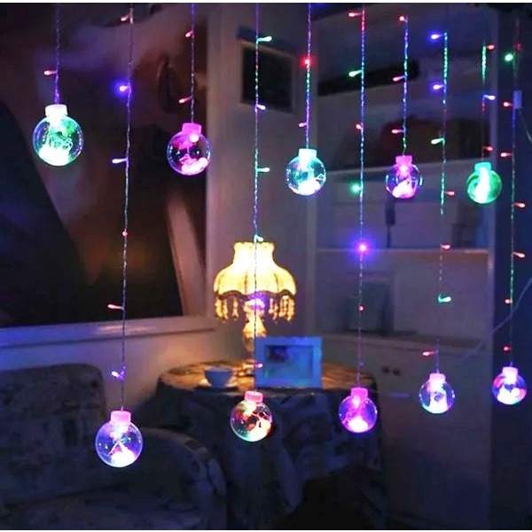 Dây Đèn LED Trang Trí Bóng Tròn Trong Suốt 12 Bóng Dài 5M Có Nhiều Màu 8 Chế Độ Chớp