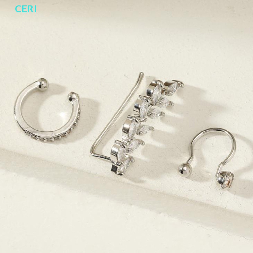 Set 3 Khuyên Kẹp Vành Tai Đính Đá Zircon Phong Cách Bohemian Thời Trang Cho Nữ