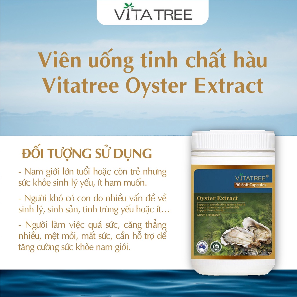 Tinh chất hàu biển Vitatree Oyster Extract tăng cường sinh lý nam của Úc hộp 90 viên