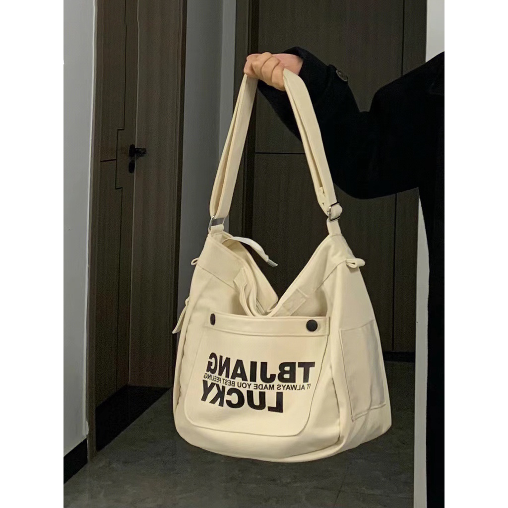 Túi xách đeo chéo có quai xách HAZIN HZDC81 in chữ Lucky phong cách Hàn Quốc cho nam và nữ