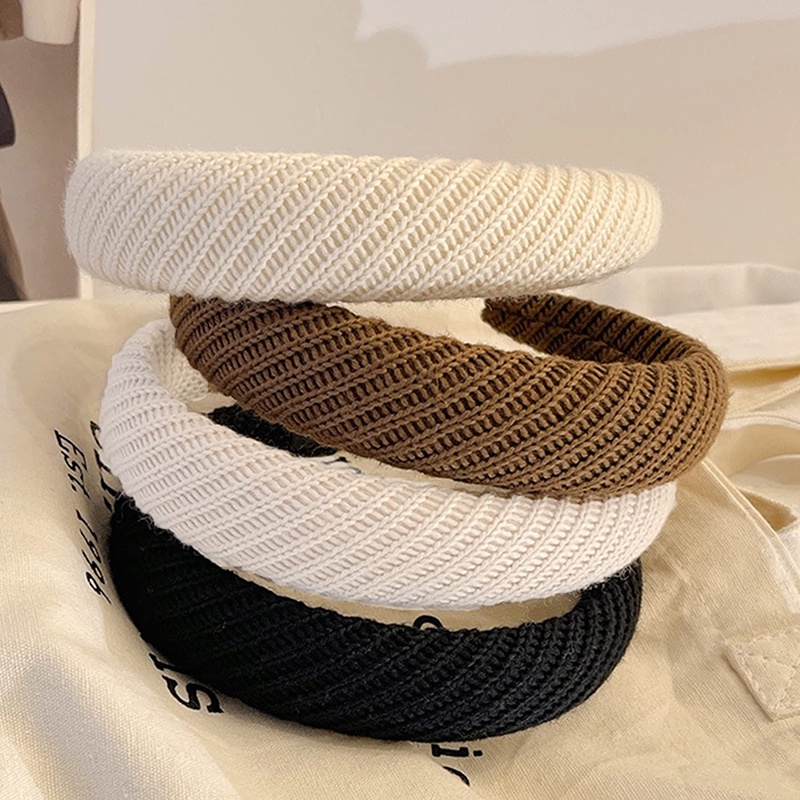 Băng Đô Len Co Giãn Màu Trơn Phong Cách Retro Thời Trang Cho Nữ HYJP21225