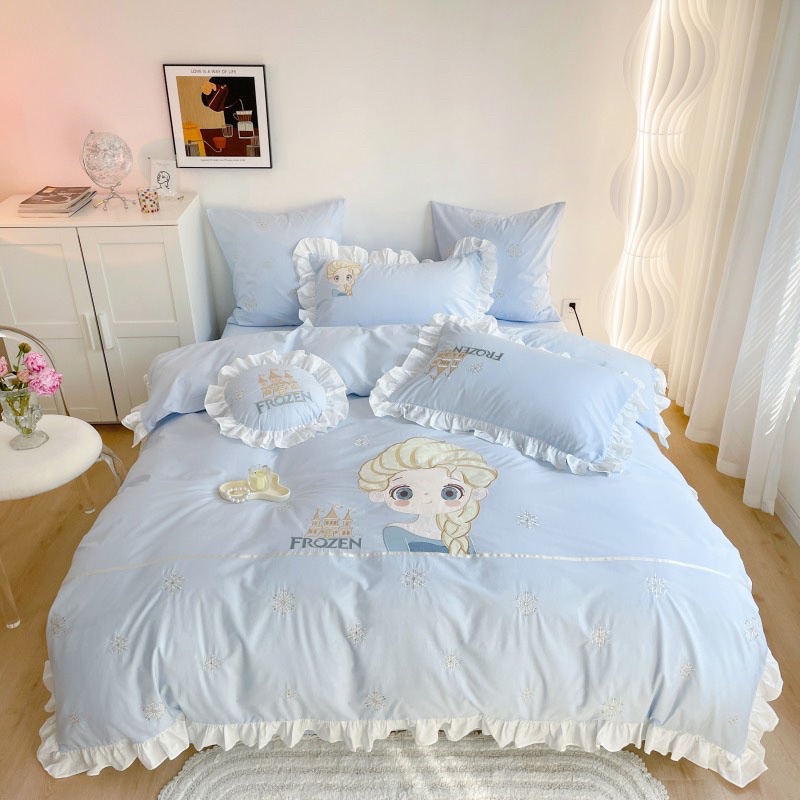Bộ chăn ga gối cotton linen Disney Elsa Frozen 5 món