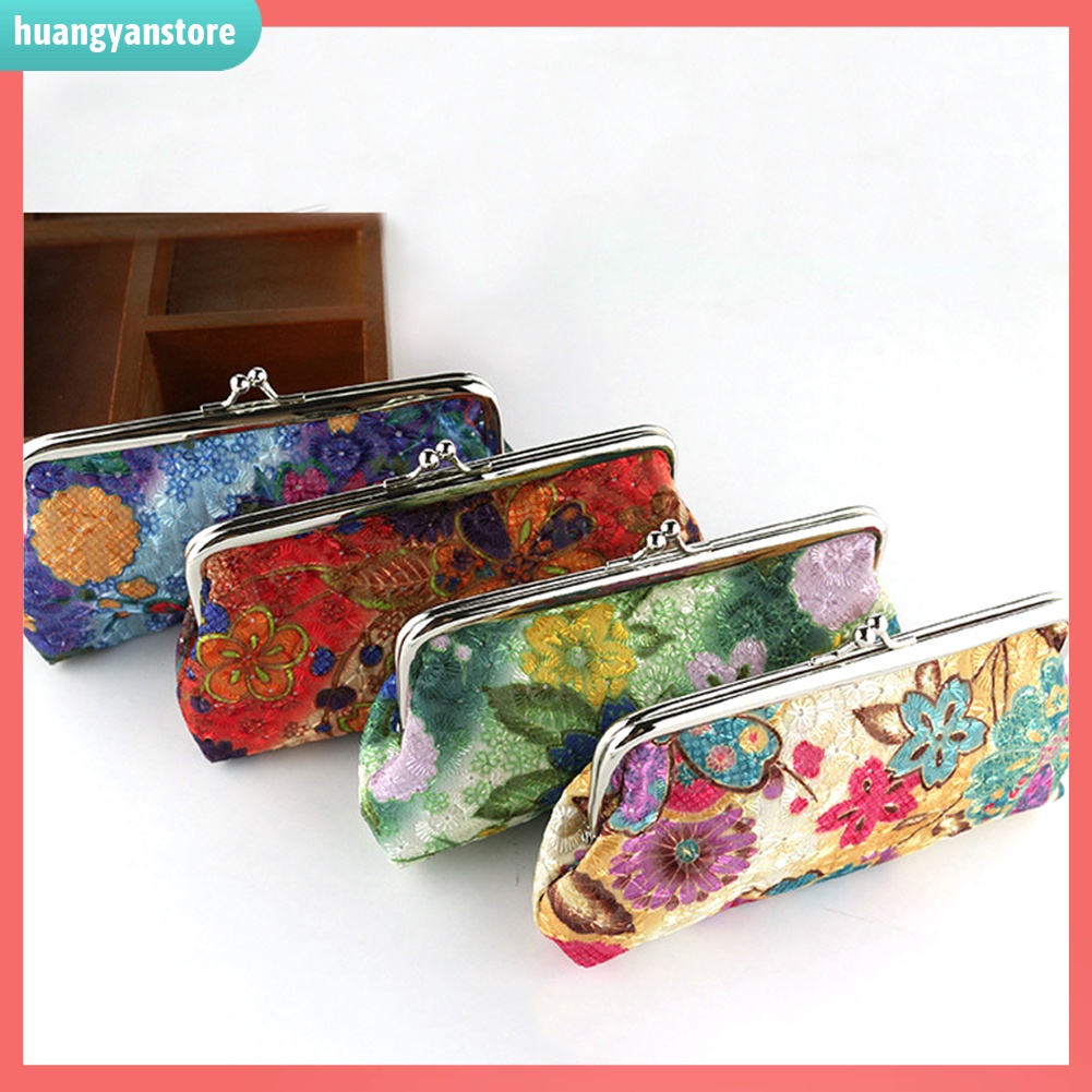 HY/ Ví cầm tay in họa tiết hoa tùy chọn phong cách retro cho nữ