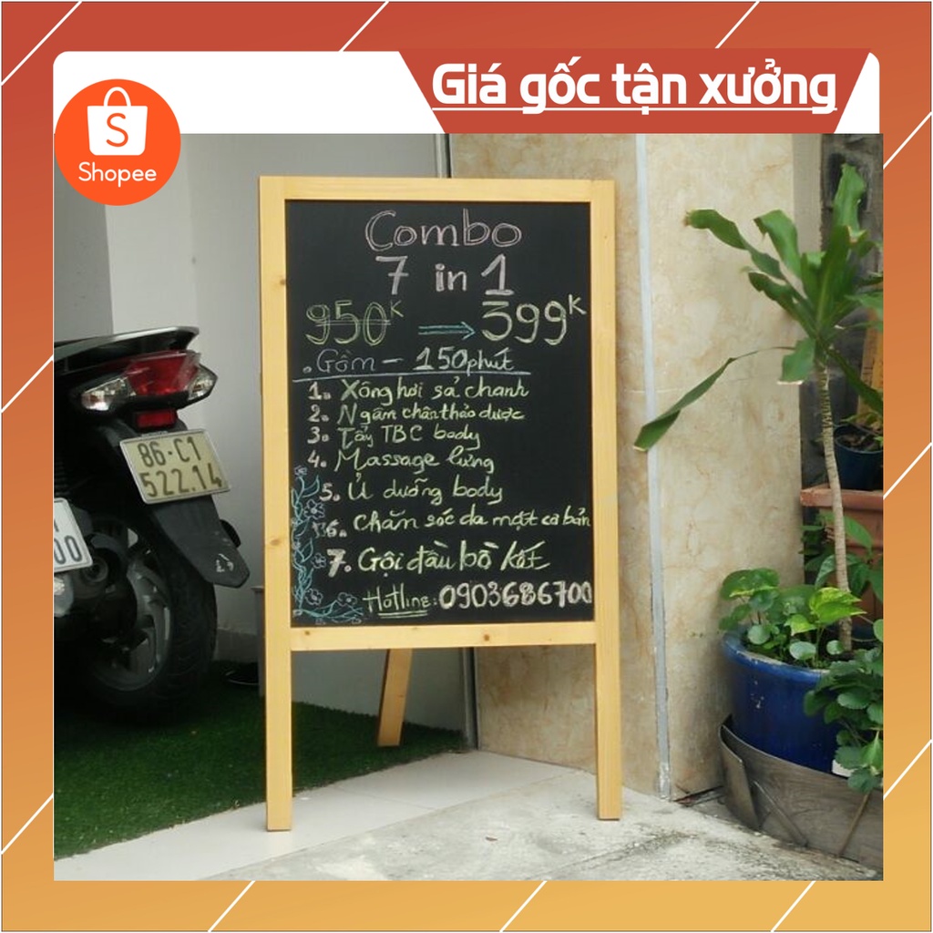 Bảng Menu đen nhà hàng chân gỗ gấp đủ loại kích kỡ ( Tặng kèm phấn màu)