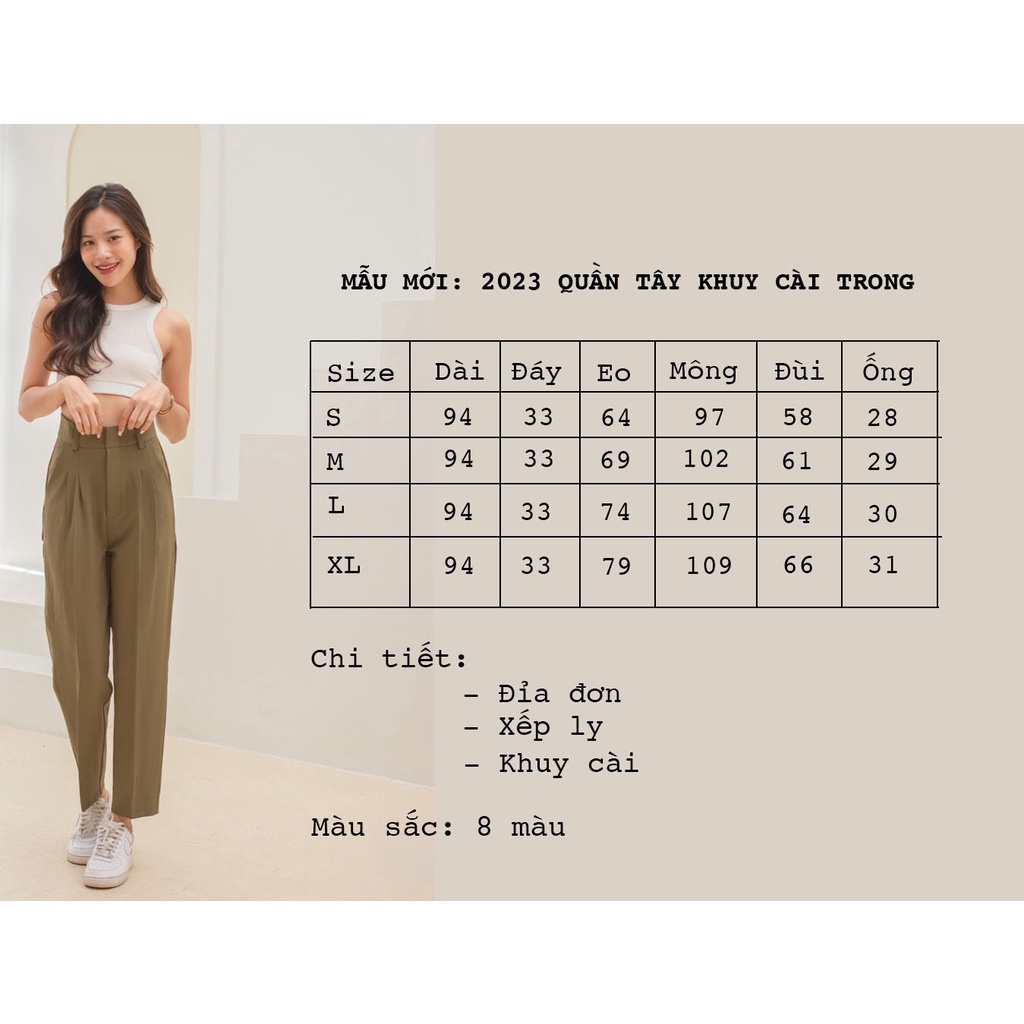 Quần tây nữ lưng cao mẫu mới  - Chất tuyết mưa màu Trắng - Đen - Xám ghi - Nâu - Dáng đứng lưng cao