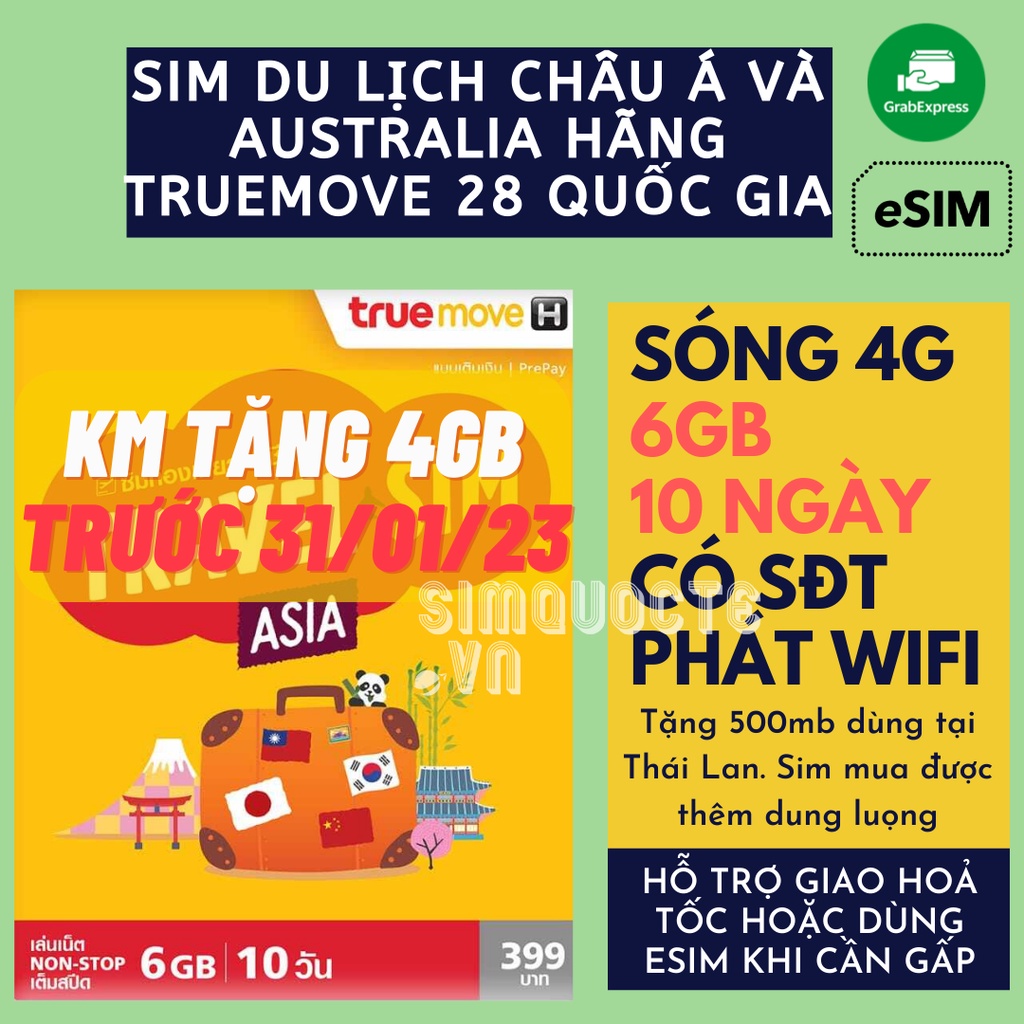 Sim Du Lịch Hàn Quốc Nhật Bản Đài Loan 6GB 10 ngày DTAC GO INTER và TRUEMOVE TRAVEL ASIA