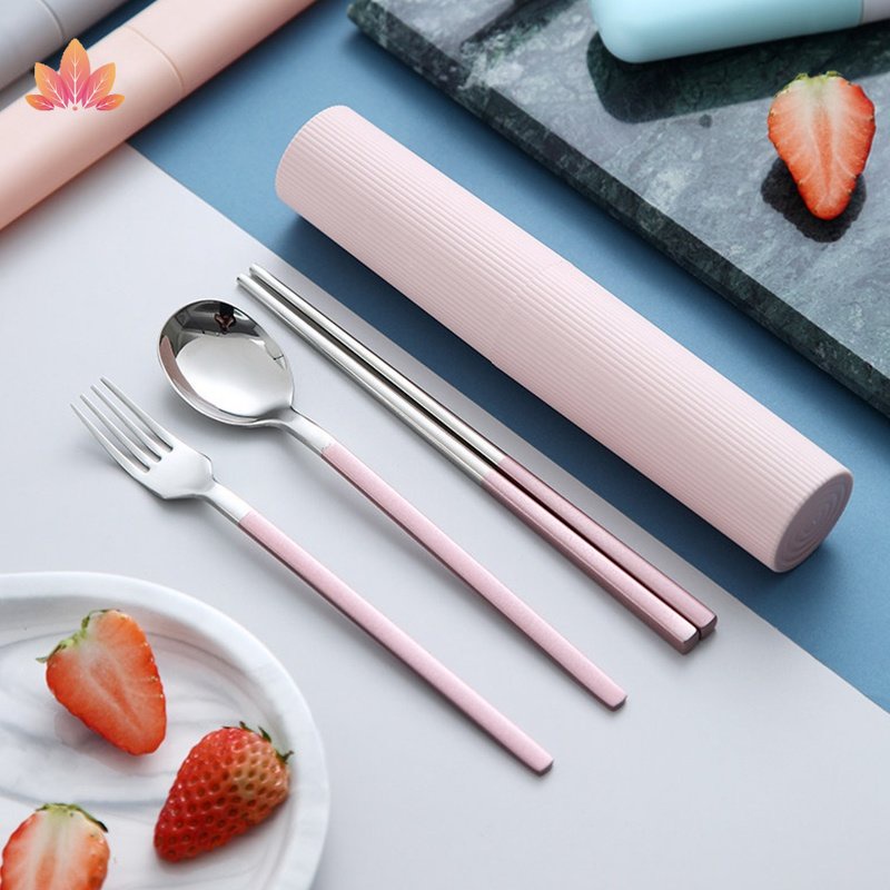 Bộ Dụng Cụ Ăn Bằng Thép Không Gỉ Gồm 3 Món Kèm Hộp Đựng Tiện Dụng JP5