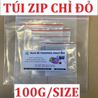 100gr Túi Zip Chỉ Đỏ, Đựng linh kiện điện tử, bột, chè, hạt, thực phẩm, Túi Zipper SIZE Các Loại