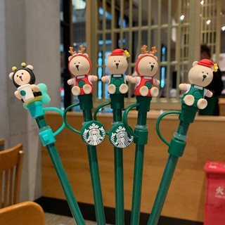 Nút đậy ống hút starbucks Baihu hoạt hình bằng silicon