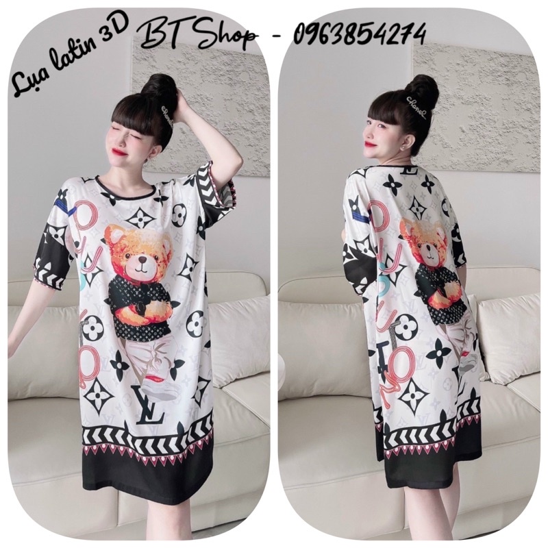 Váy đầm ngủ mặc nhà lụa latin hoạ tiết freesize <65kg