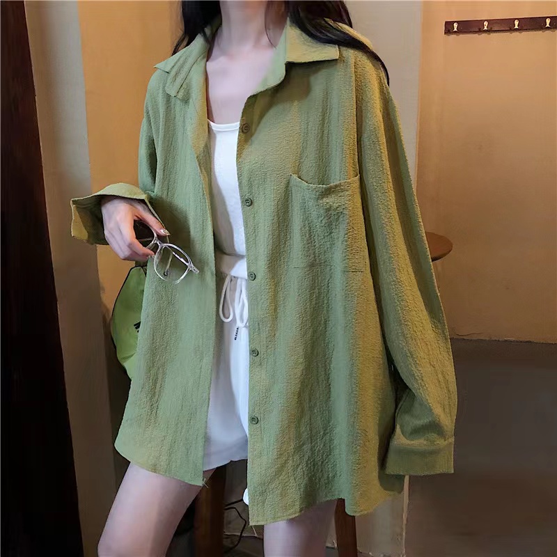 Áo sơ mi SUXI dài tay dáng rộng phong cách Hàn Quốc đơn giản thời trang dành cho nữ