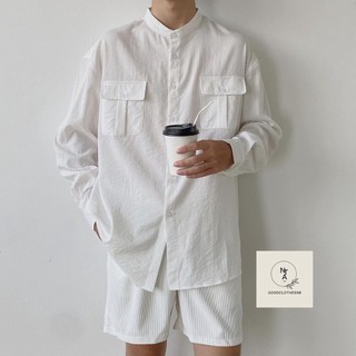 Sơ mi cổ tàu basic Hàn Quốc