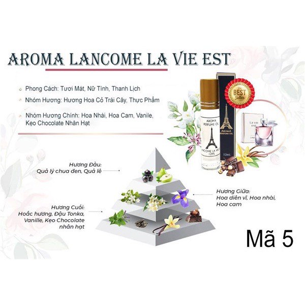 Nước Hoa Nam - Nữ Thơm Lâu A'love  Aroma Perfume Paris  Dạng Lăn 12ml