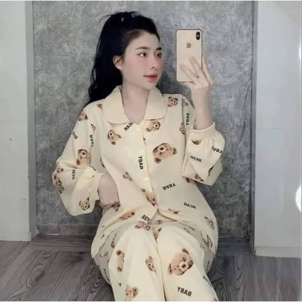 Bộ ngủ pijma tay dài quần dài chất kate thái mềm nhiều họa tiết đáng yêu