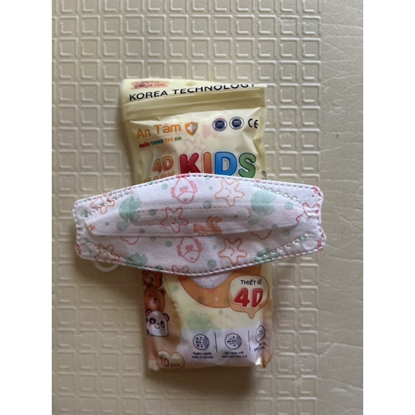 Túi 10 Khẩu trang y tế 4D Hàn Quốc cho bé từ 3-10 tuổi kháng khuẩn, vừa vặn, dễ thở, chống tia UV