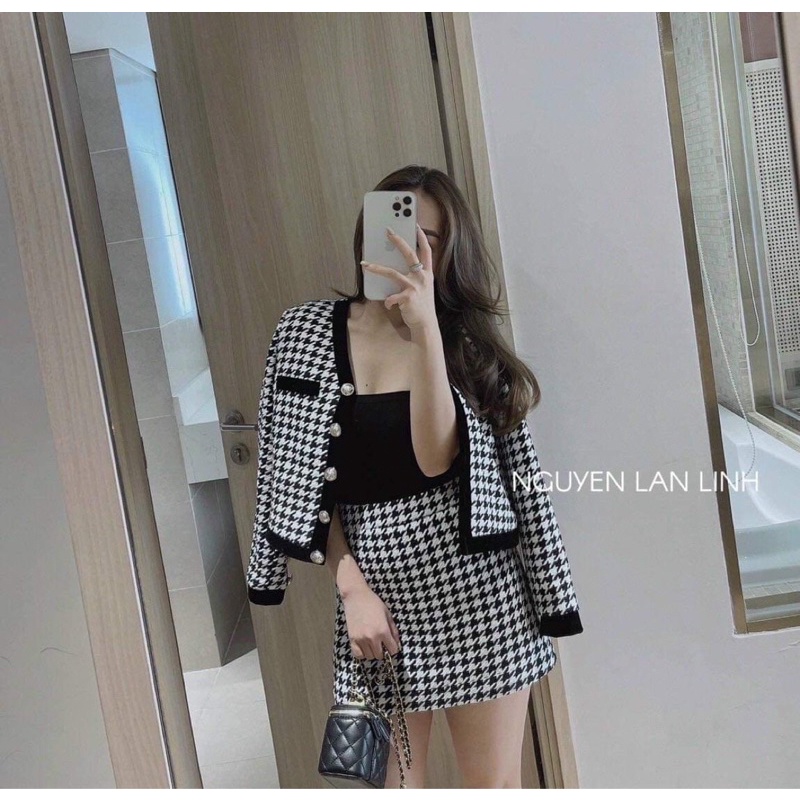 (SHOP BIGSIZE NỮ 50KG ĐẾN 90KG ) set 3 món: Áo caro tay dài, chân váy kèm áo trong