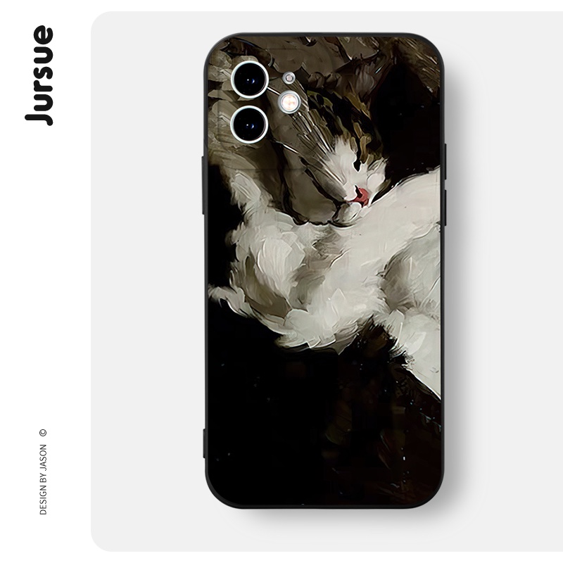 Ốp điện thoại JURSUE hoạt hình dễ thương đẹp vintage mèo Cho iPhone 14 13 12 11 Pro Max SE 2020 X XR XS 8 7 ip 6S 6 Plus kute XYH1019