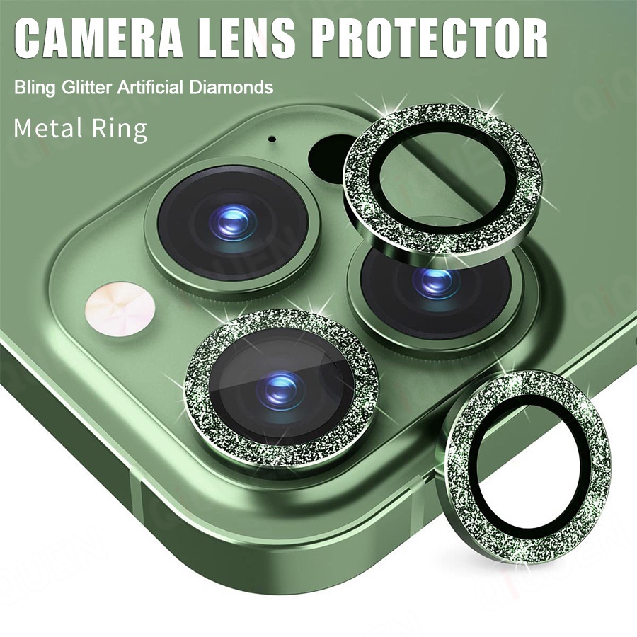 Vòng kim loại lấp lánh bảo vệ ống kính camera cho iphone 11 12 13 14 Pro