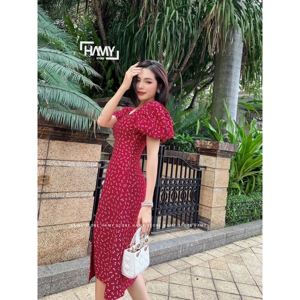 Đầm Hoa Xẻ 1 Bên