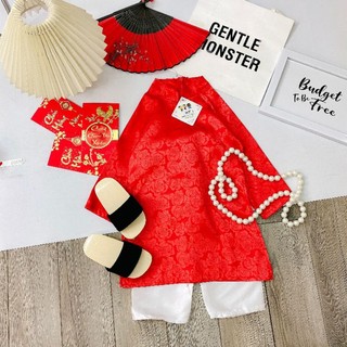 T2-set áo dài gấm hoa bé gái 9-20kg