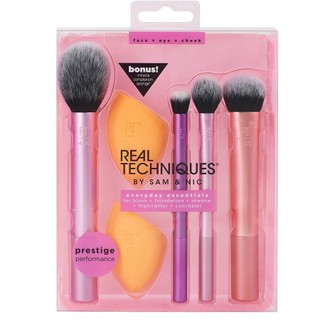 Bộ 4 cọ kèm 2 mút REAL TECHNIQUES Everyday Essentials Plus with Bonus Miracle Complexion Sponge