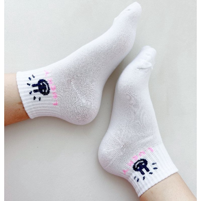 Tất cổ ngắn trắng cotton 3B  hình gấu phong cách Hàn Quốc [Ảnh thật]