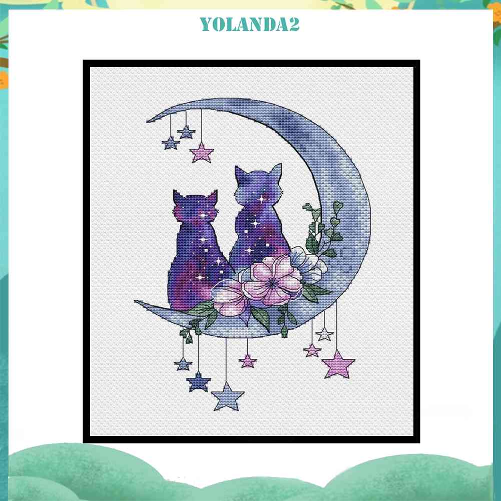 Bộ Tranh Thêu Chữ Thập DIY Hình Mèo Và Mặt Trăng 11CT Yolanda2