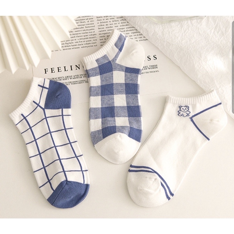 [Tonashoe] Tất Hoạ Tiết Xanh Caro V02