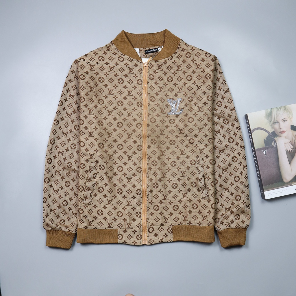Áo Khoác Bomber Nam Di.or Phối Họa Tiết Dập Vân - Áo Khoác Bomber Đính Logo LV Cao Cấp Dành Cho Nam