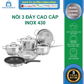 Bộ Nồi và chảo chống dính 3 Đáy Từ Inox 430 cao cấp Fivestar Standard nắp inox