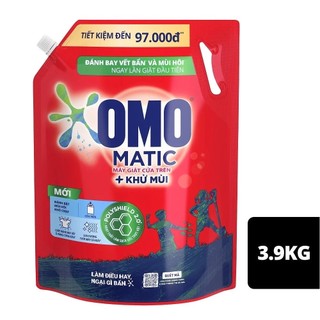 Nước Giặt Omo Matic Cho Máy Cửa Trên Xoáy Bay Vết Bẩn Khử Mùi Hôi 3,9KG