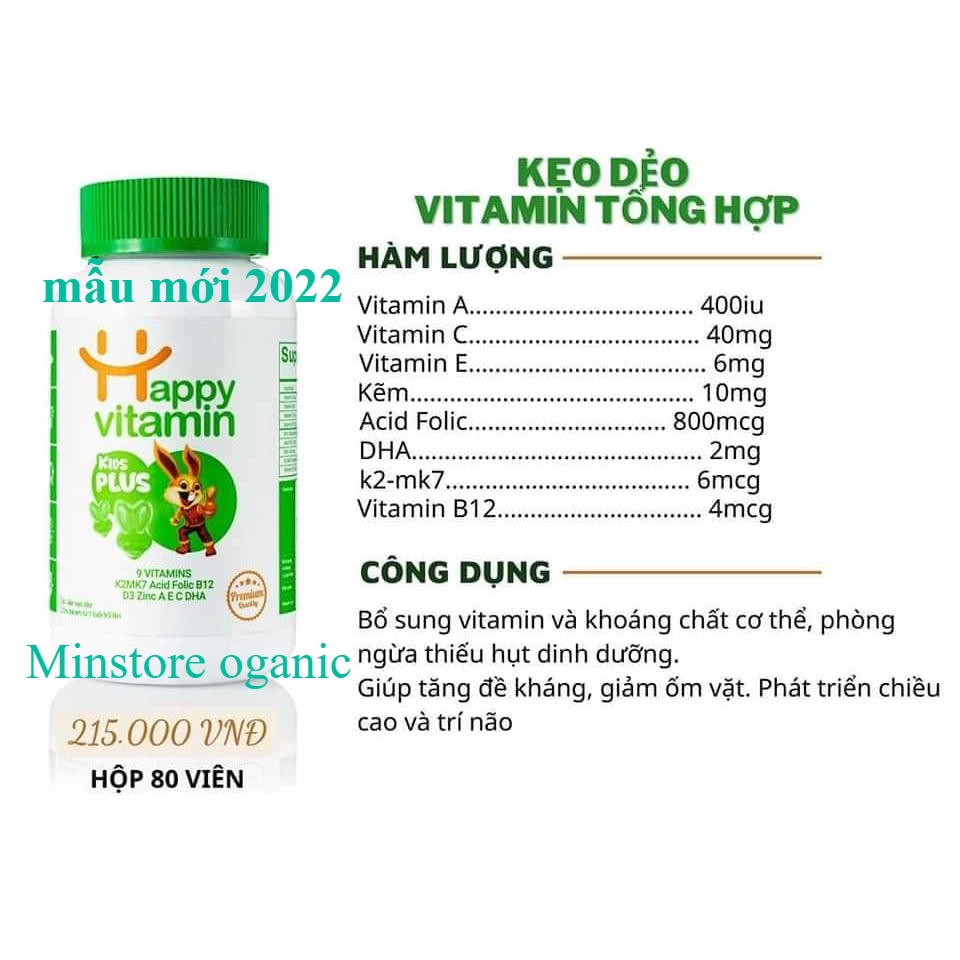Kẹo dẻo Happy Vitamin plus bs Vitamin A C D E KẼM DHA cho bé từ 1 tuổi trở lên