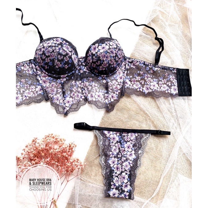 Bộ Bra Corset Thiết Kế Dáng W Hoa Đào Mary House Bra & Sleepwears