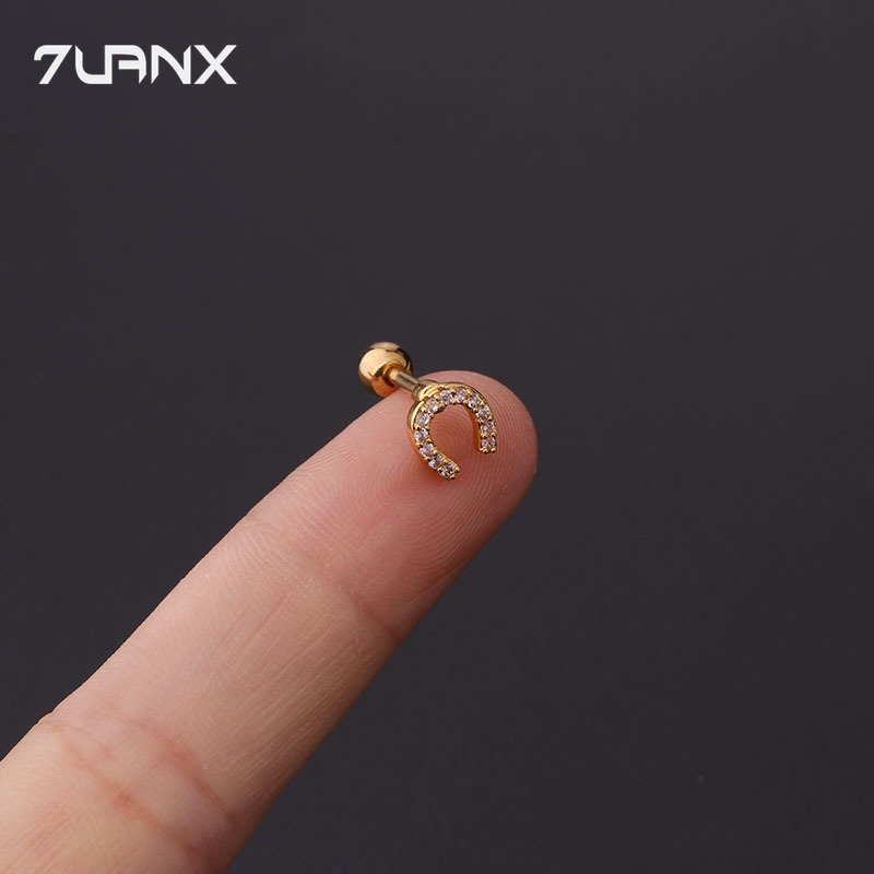 Khuyên tai 7UANX thép không gỉ 16G đính đá zircon helix nhân tạo thời trang