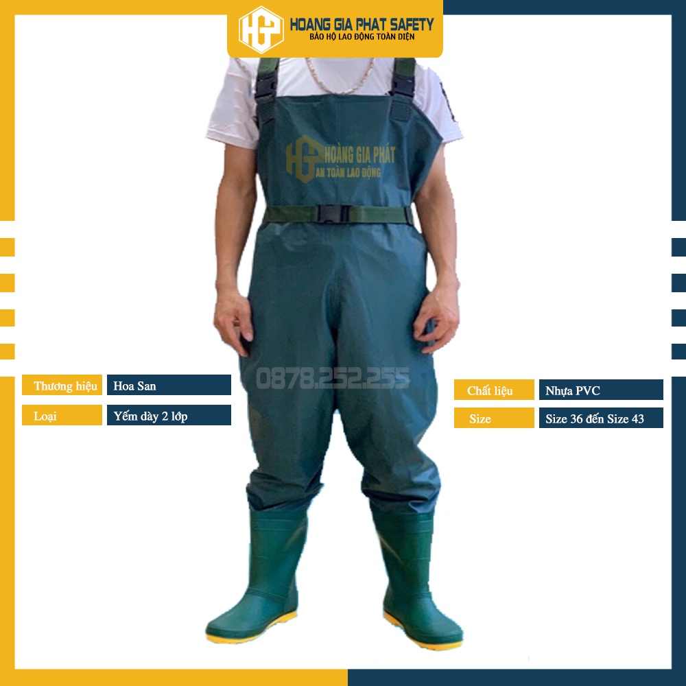 Ủng yếm liền quần lội nước hai lớp màu xanh Hoa San đủ size nam nữ