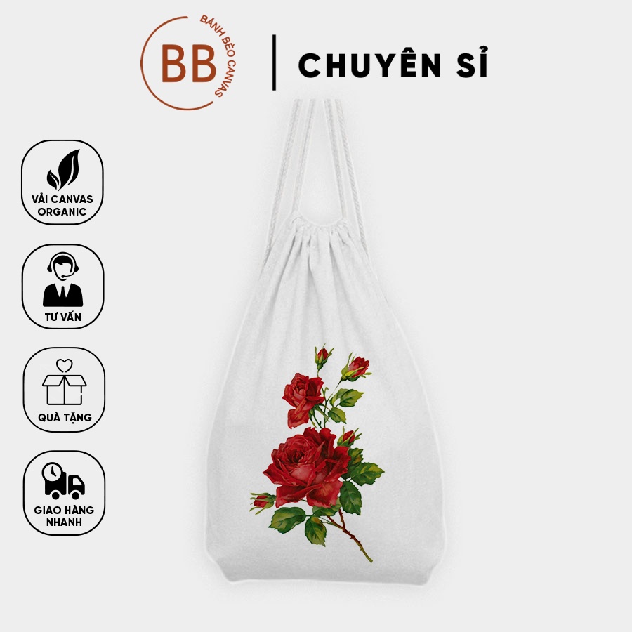 Balo dây rút vải, chất liệu vải canvas, vải bố, giá rẻ họa tiết hoa