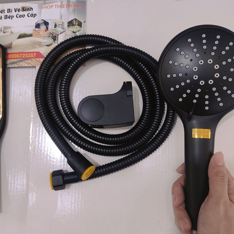 Bộ Tay Sen tắm sơn tĩnh điện màu đen 3 chế độ,tay sen màu đen dài 1 chế độ