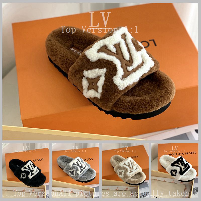 Lv Dép Lông Cừu Đế Dày 3.5cm Giữ Ấm Mùa Đông Thời Trang Cho Nữ