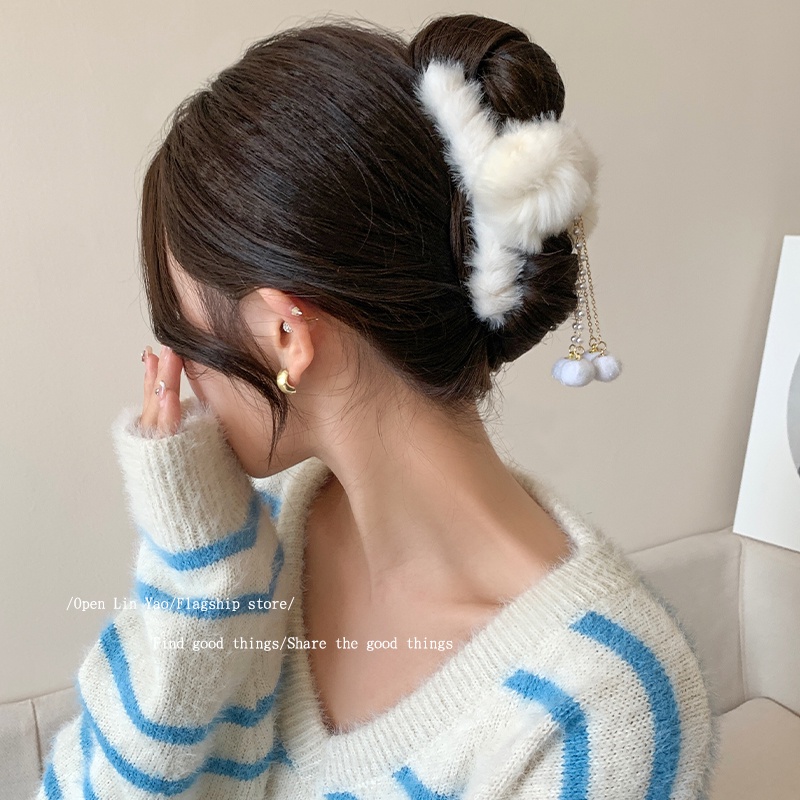 Kẹp Tóc Hình Cá Mập Phủ Lông Dễ Thương Phong Cách Hàn Quốc Cho Nữ