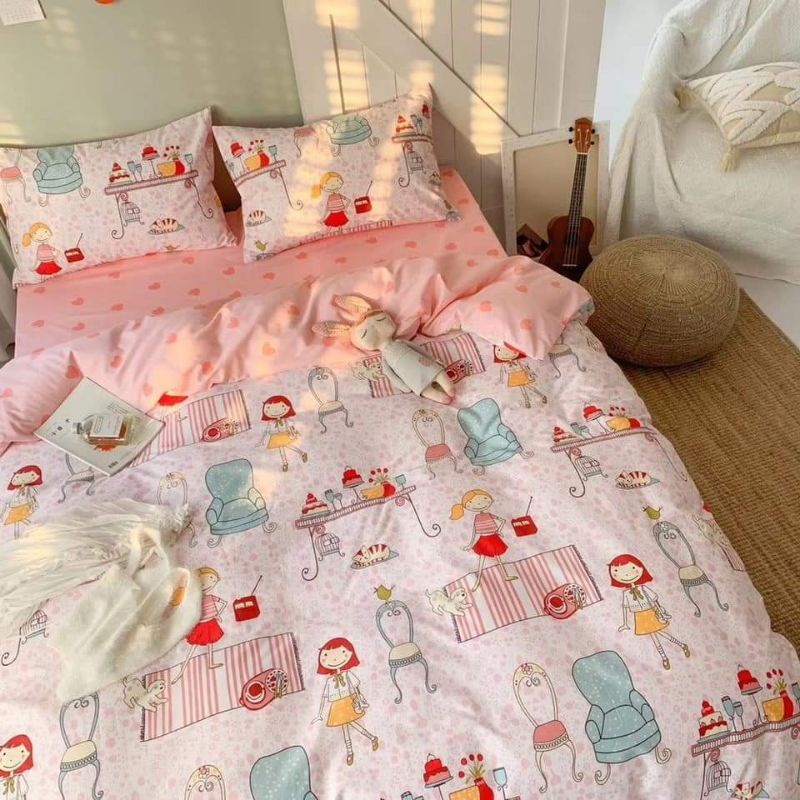 Chăn mền Cotton living Cao Cấp Búp bê hồng