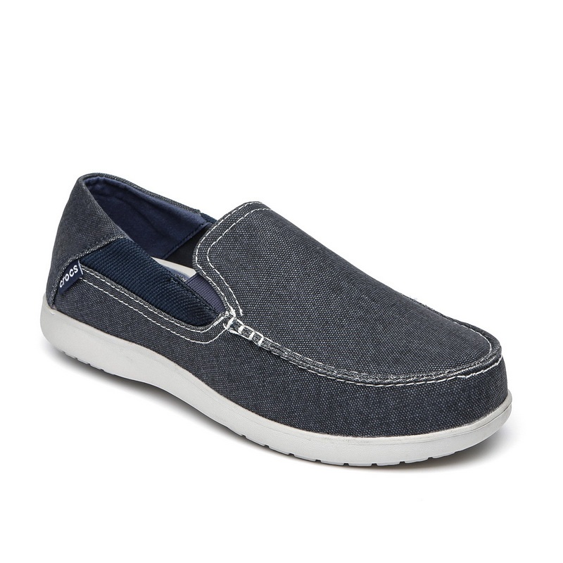 Giày dép crocs, chống hôi chân, đế nhựa, bề mặt vải canvas, Santa Cruz II slip on cho nam màu navy trơn