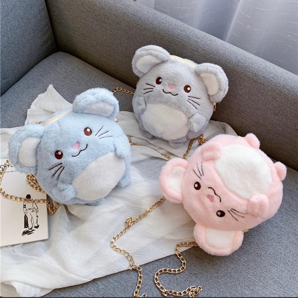 Túi Đeo Chéo Gấu Bông Hình Con Chuột Dây Xích - Túi Đeo Vai Xinh Xắn