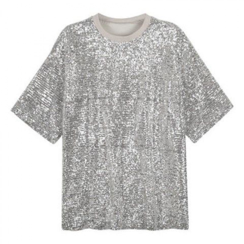 IELGY Áo Thun Tay Ngắn Đính Kim Sa Lấp Lánh Phong Cách Hàn Quốc Cho Nữ