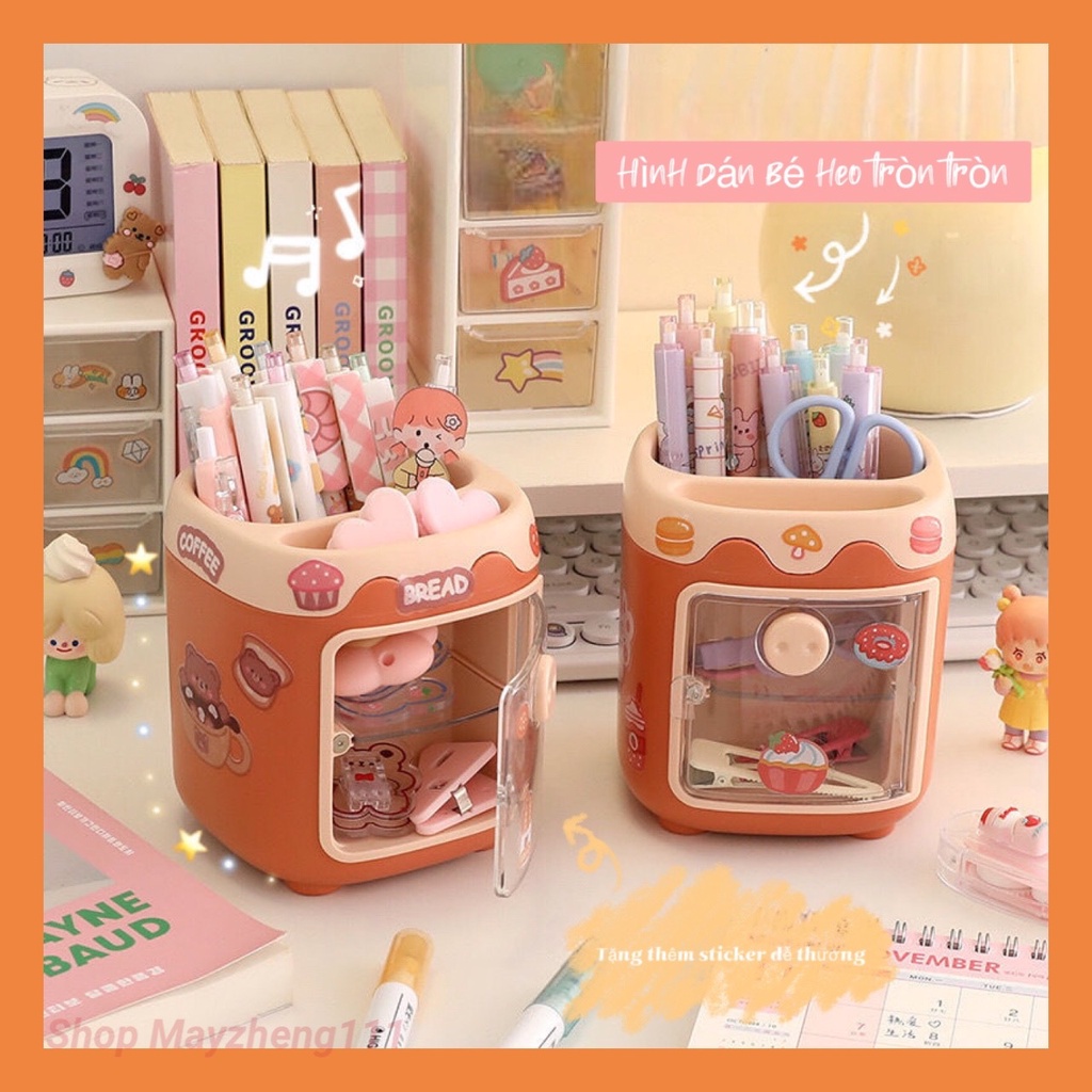 Ống đựng bút/ lọ cắm bút hoặc cọ trang điểm hình dán mũi heo cute tặng luôn hình dán sticker