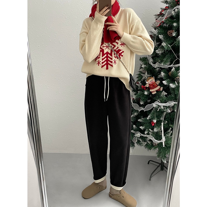 DIDIKA Áo len  Áo Sweater Cổ Tròn Dáng Rộng In Họa Tiết Bông Tuyết Giáng Sinh Năm Mới 2022