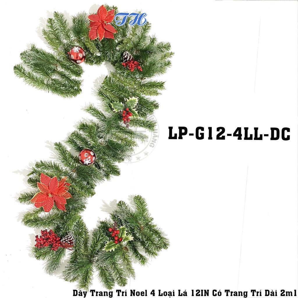 Dây trang trí giáng sinh 4 LOẠI LÁ 12IN CÓ TRANG TRÍ  - dây lá thông trang trí noel - phụ kiện trang trí