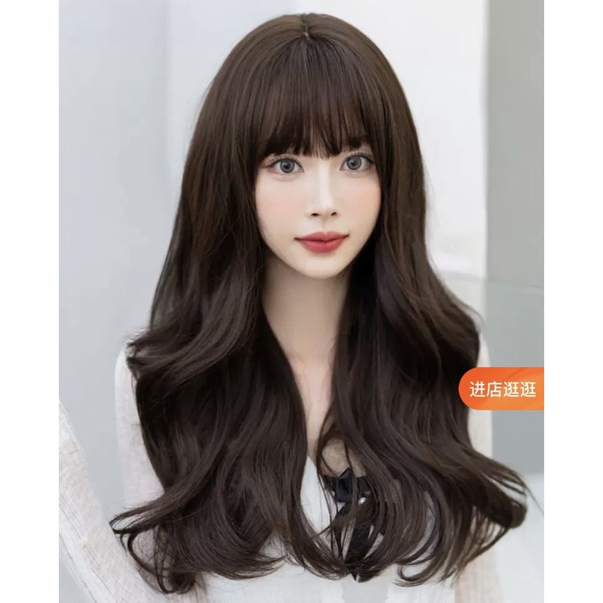 Tóc giả nguyên đầu xoăn sóng dài chất liệu sợi tơ cao cấp