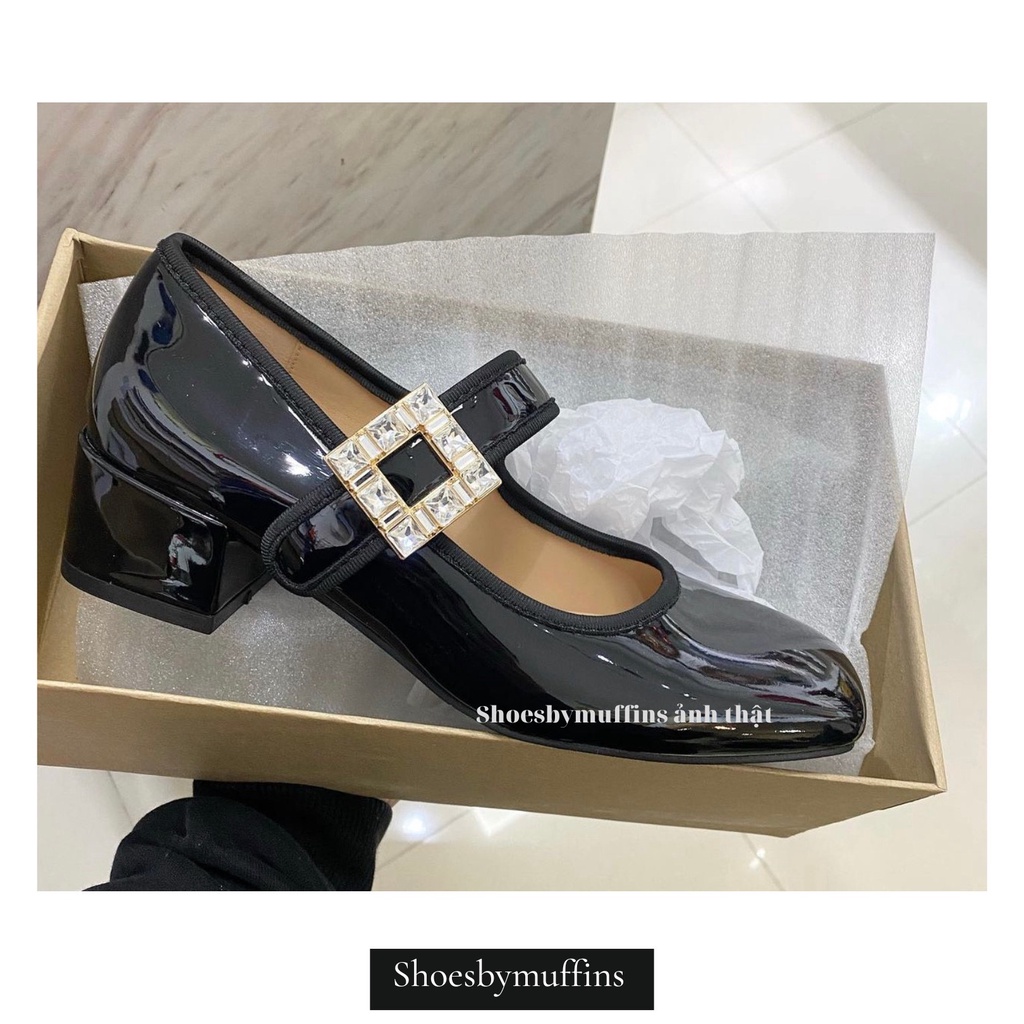 Giày tiểu thư quai đá da bóng phong cách Mary Jane gót 5p